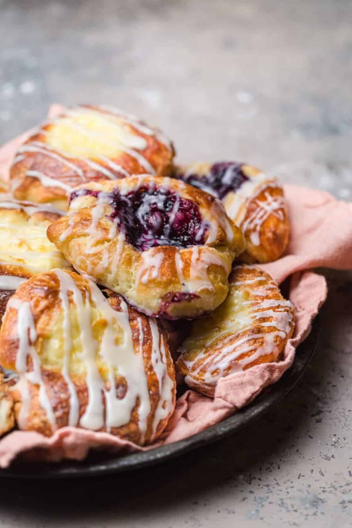 Scrumptious danish pastry in a bowl.
