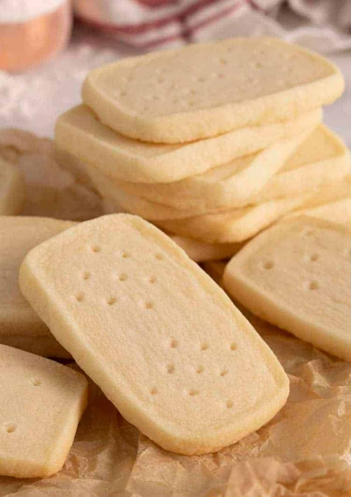 A bunch of crunchy shortbreads on a table.