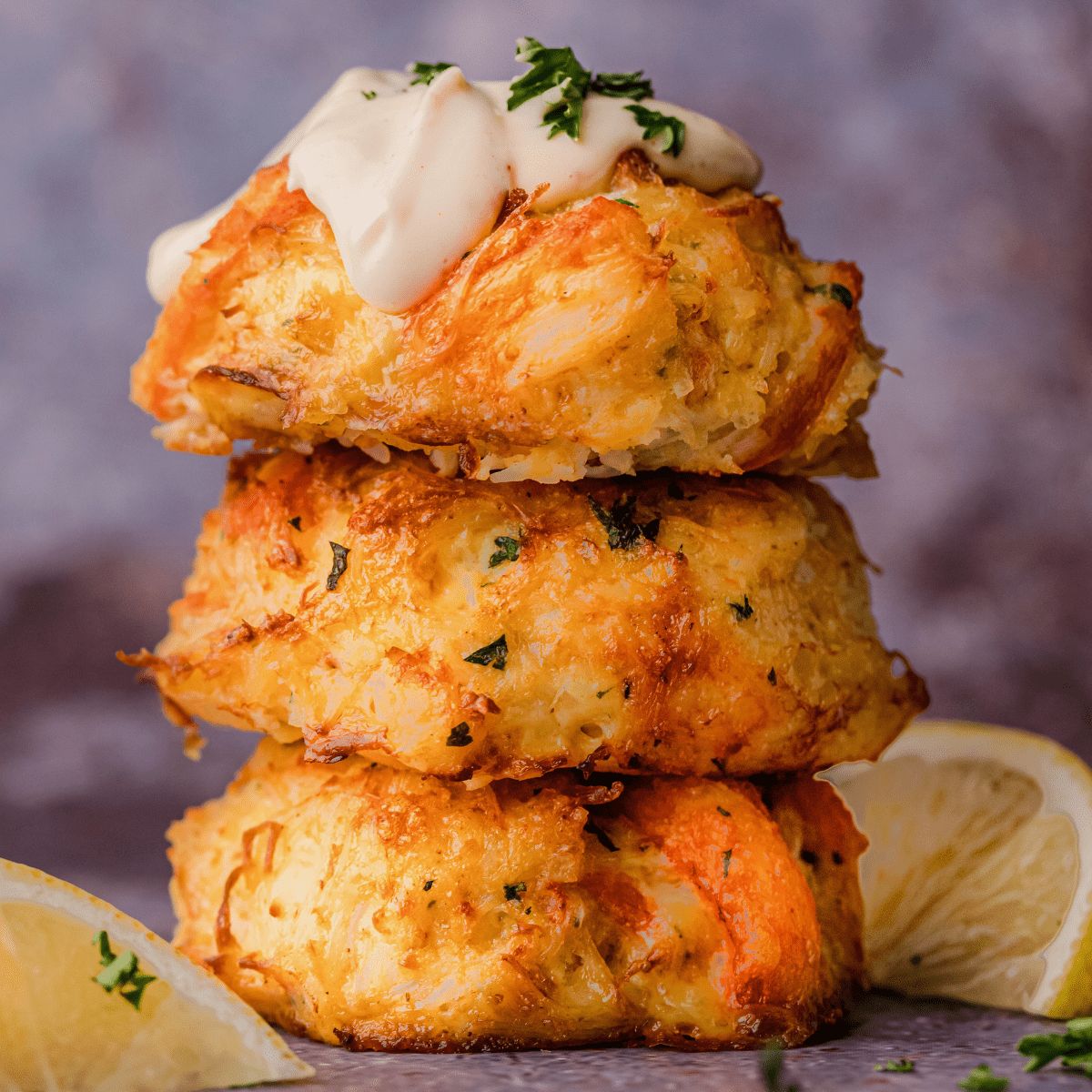 A pile of scrumptious low-carb maryland crab cakes.