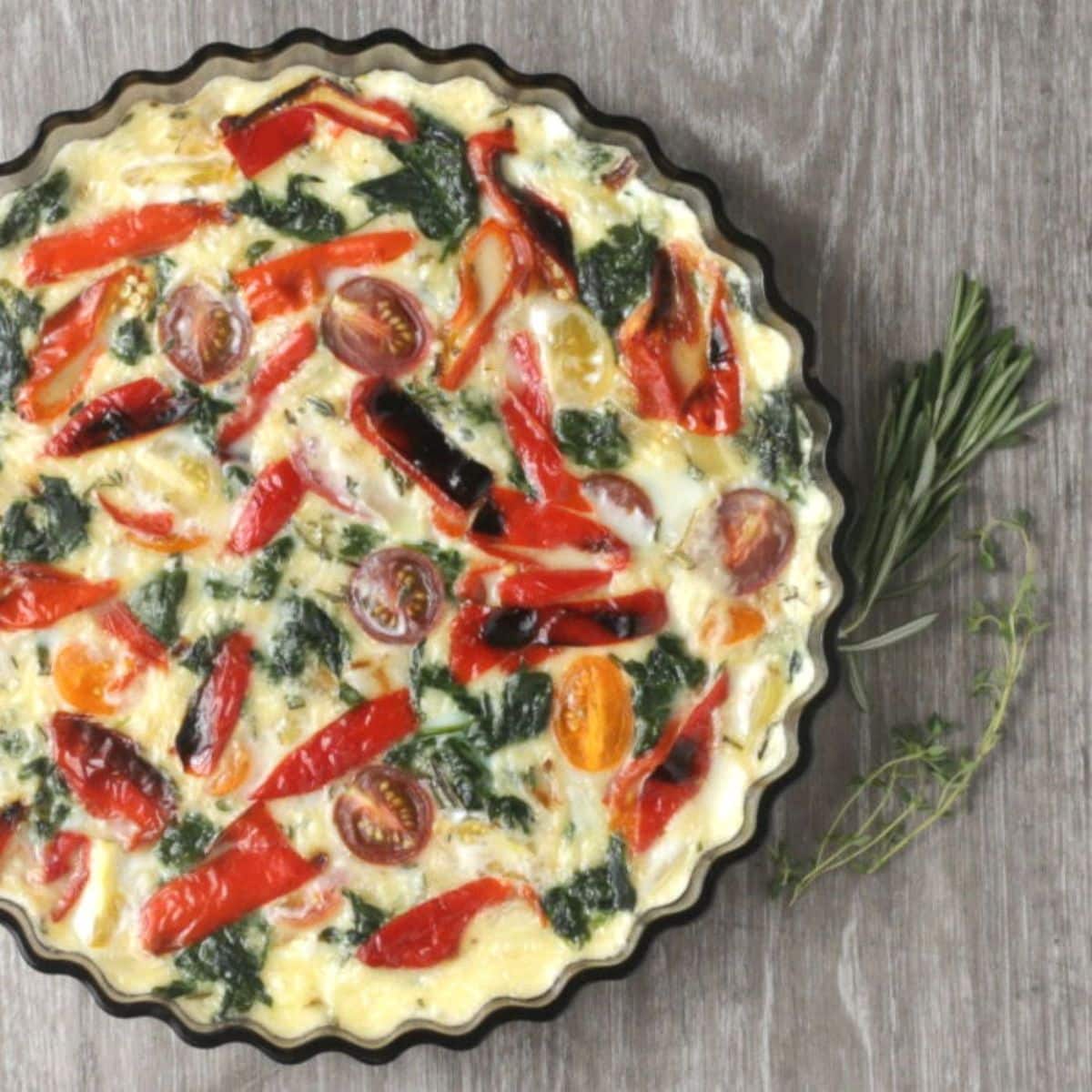 Healthy egg white crustless quiche in a bowl.