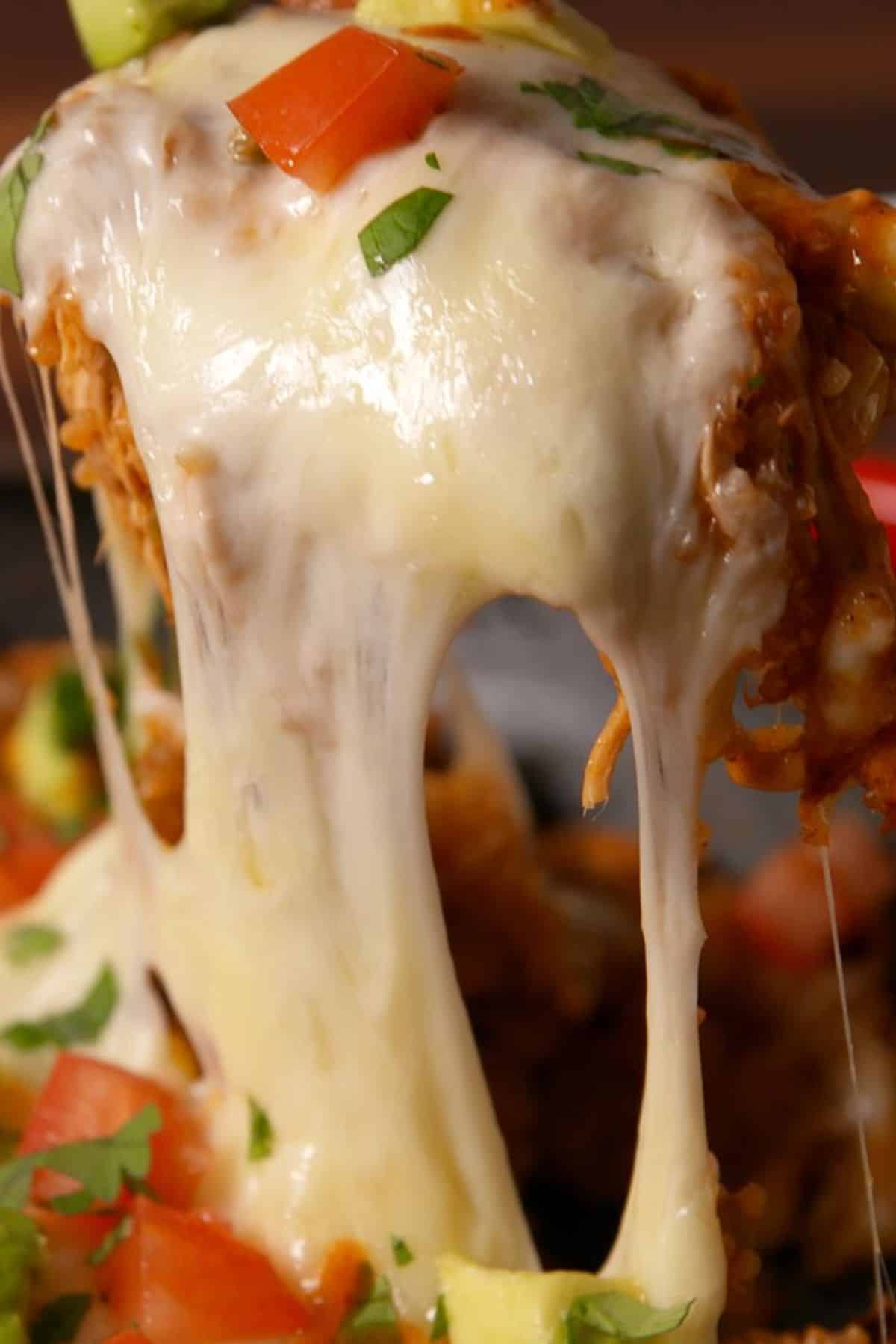 A close-up of a juicy chicken enchilada quinoa.