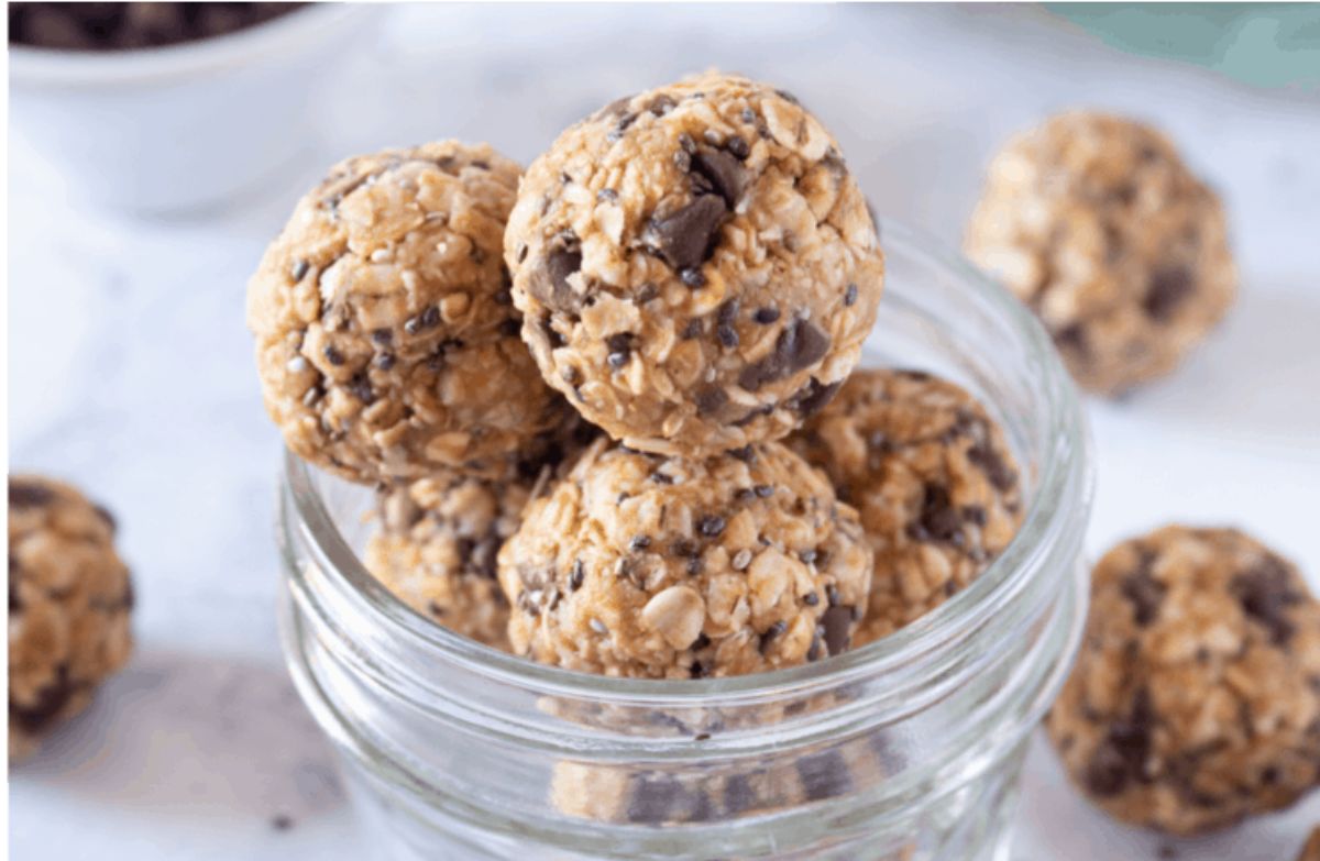 Flavorful no-bake runner's energy balls in a glass jar,