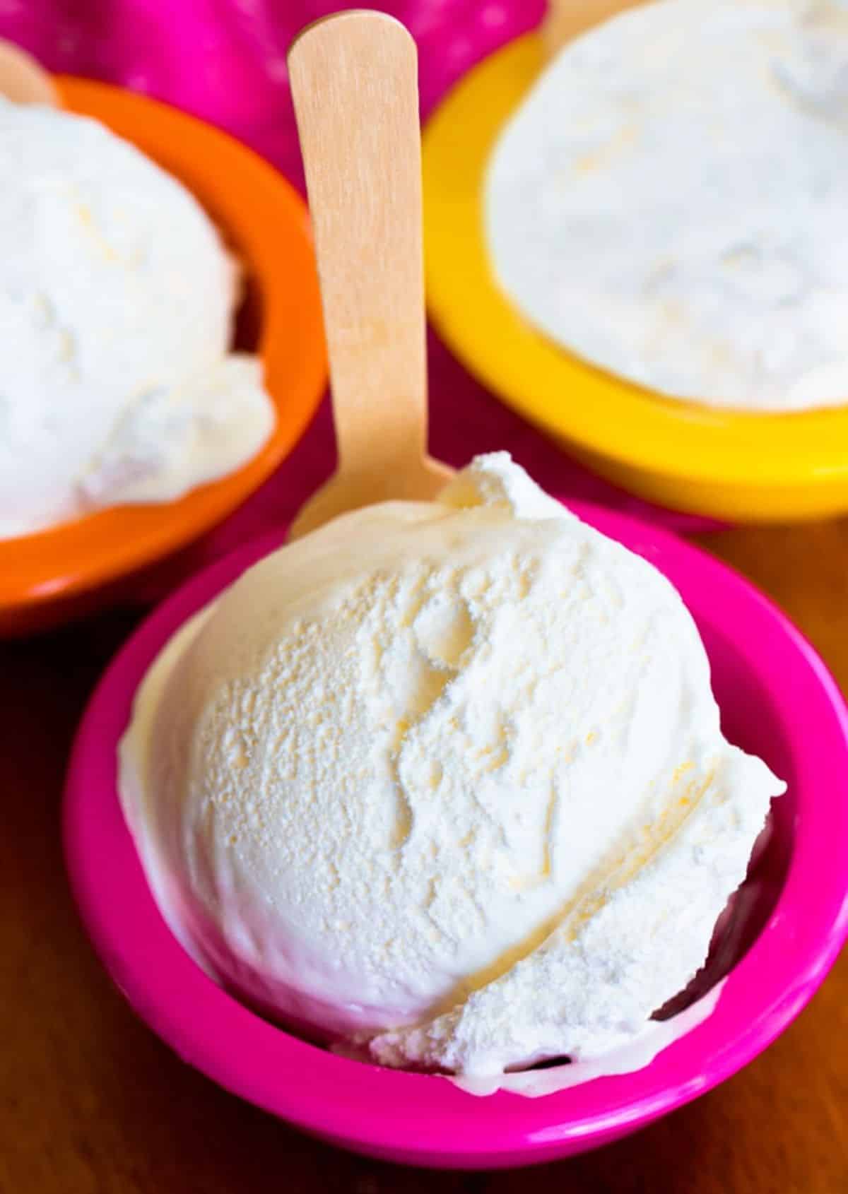 Scrumptious homemade frozen yogurt in a small bowl.