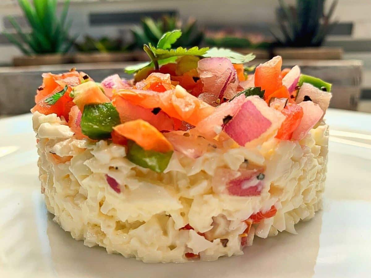Mouth-watering egg white salad on a plate.