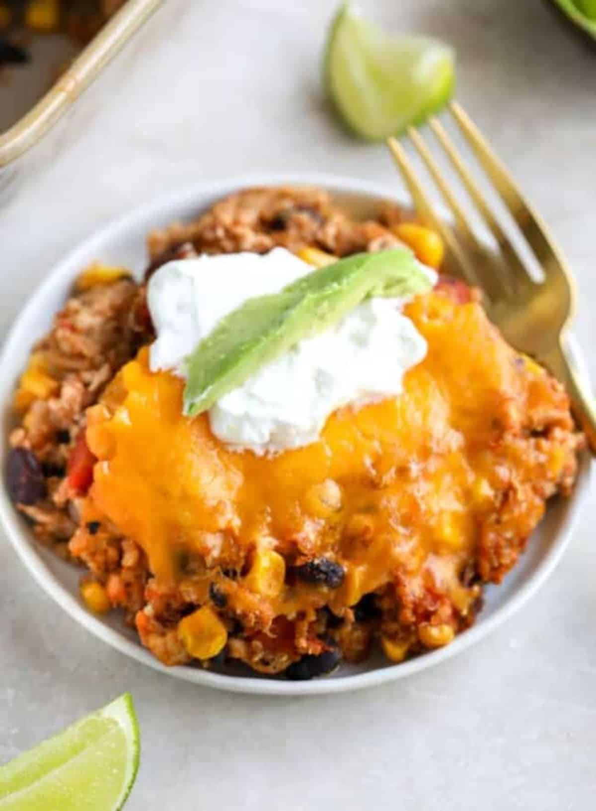 Scrumptious mexican quinoa in a white bowl.