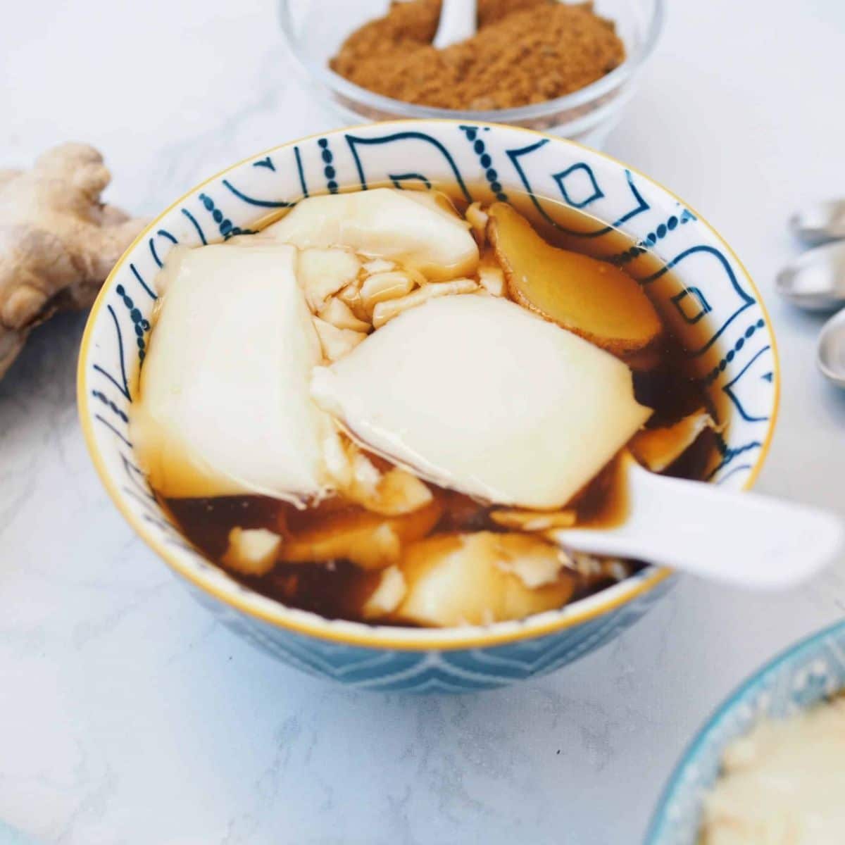 Fresh chinese tofu pudding in a bowl.