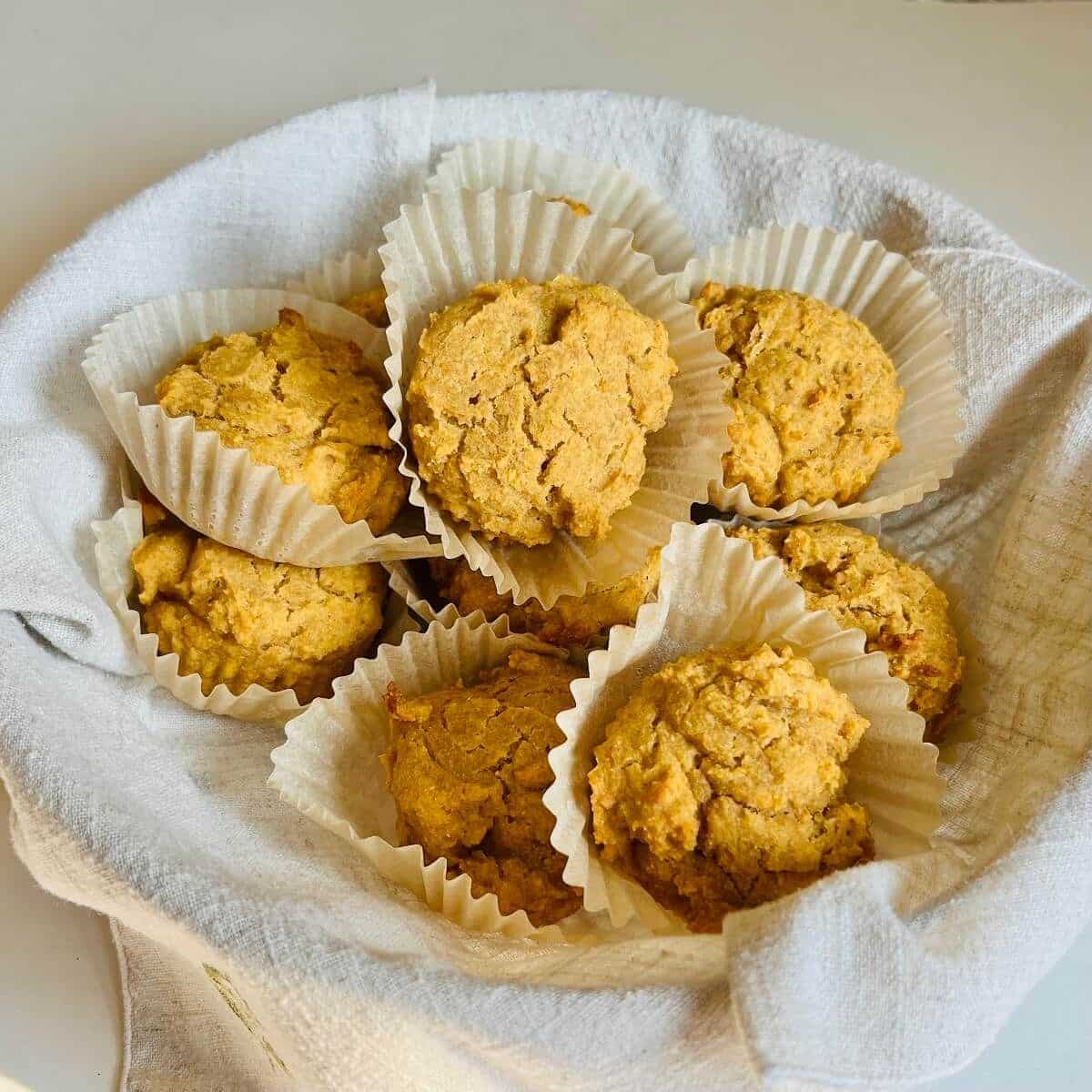 Flavorful corn flour muffins in a blasket.