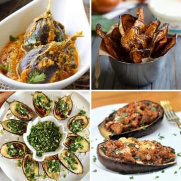 Four delicious baby eggplant dishes.