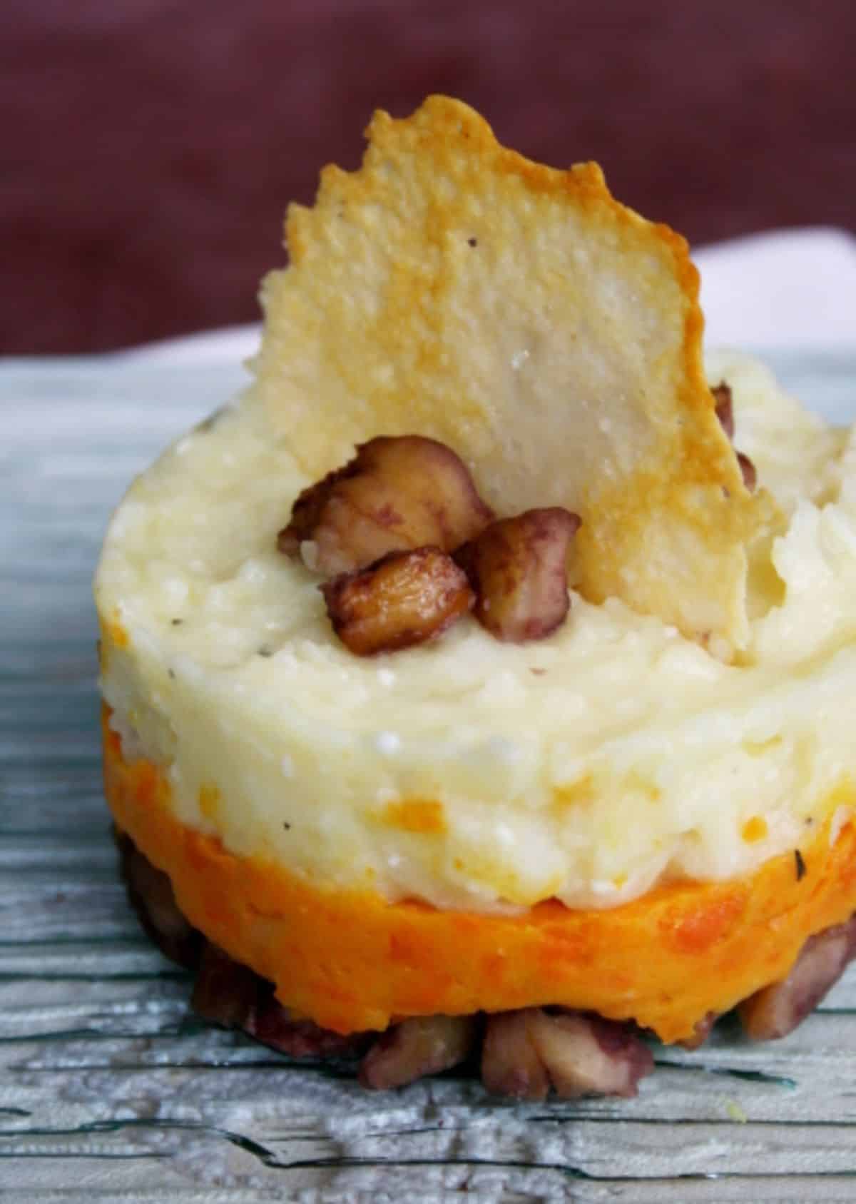 Flavorful parsnip, carrot, and chestnut puree on a table.