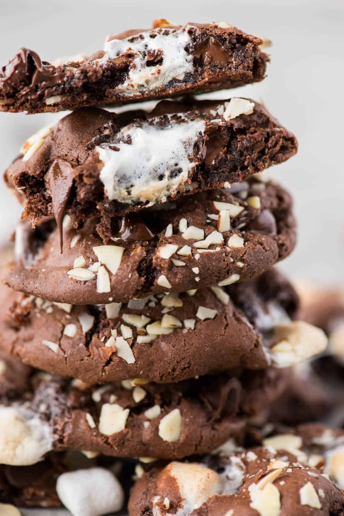 A pile of delicious rocky road cookies