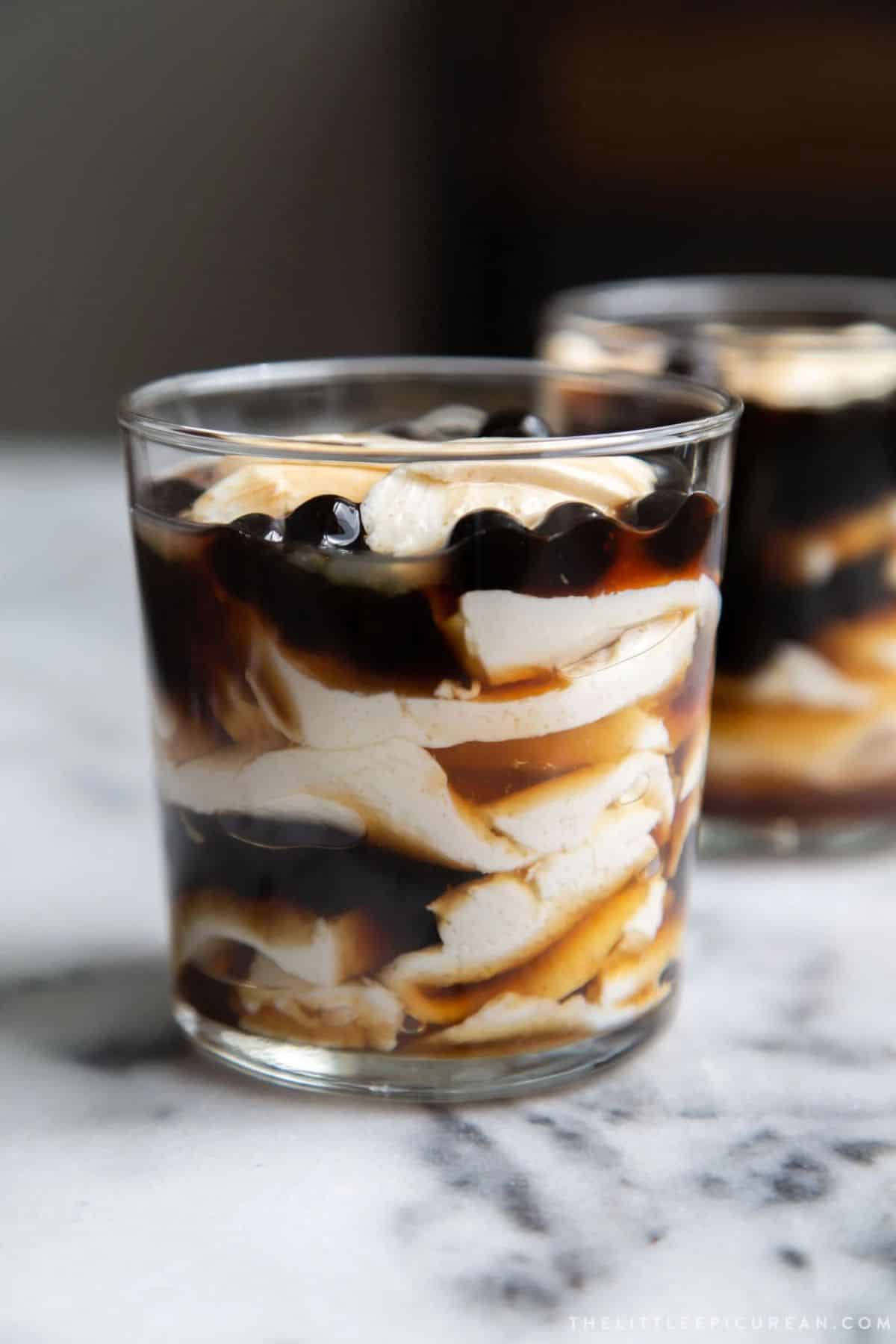 Juicy taho filipino sweet tofu dessert in a glass cup.