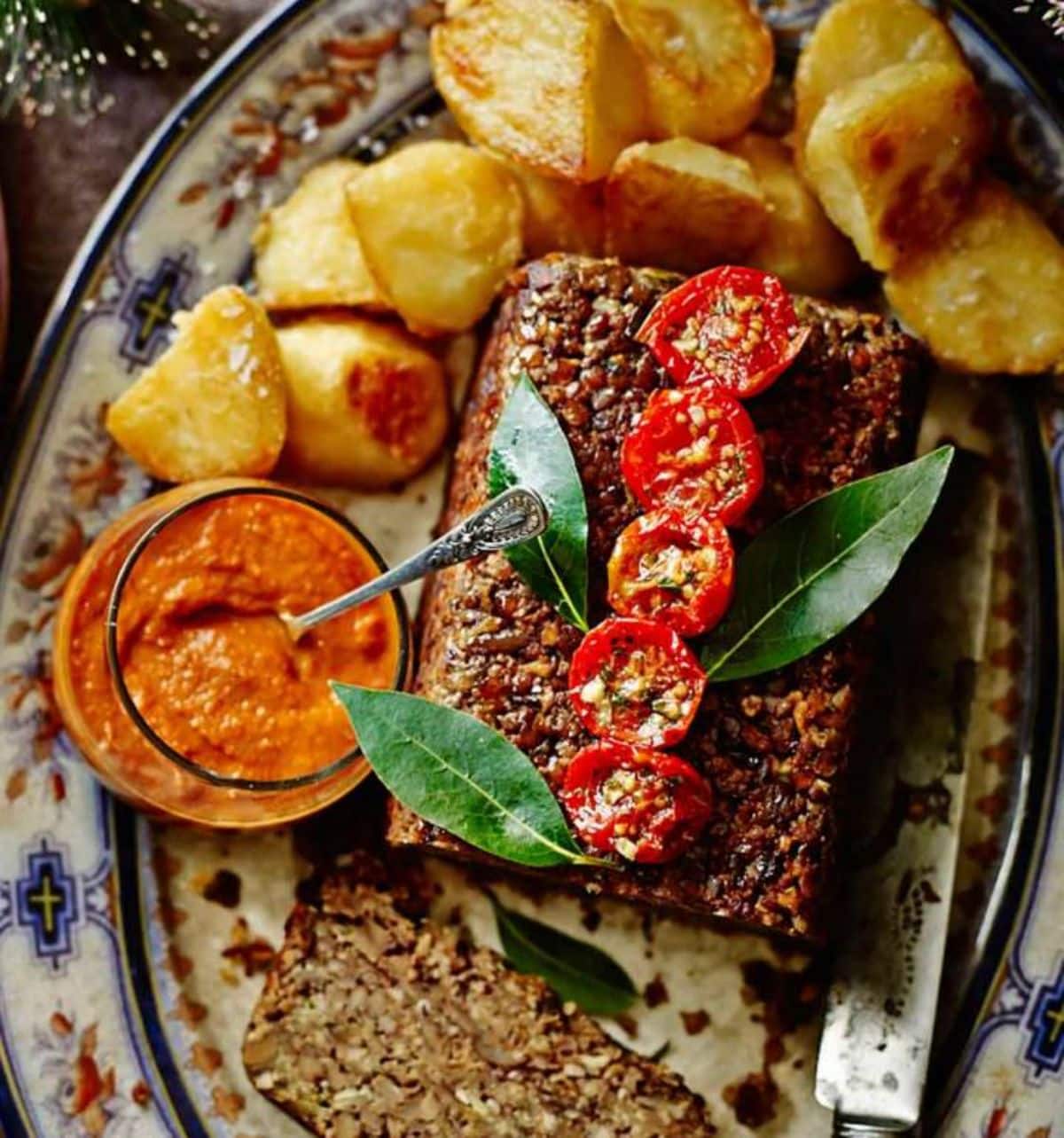 Delicious brazil nut & chestnut roast on a tray.