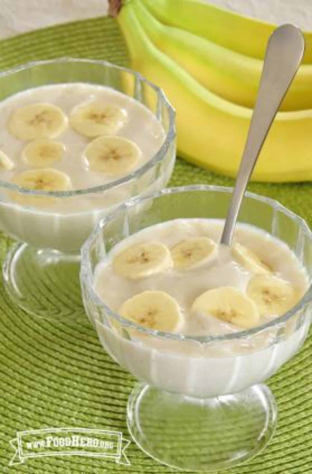 Delicious tofu banana pudding in glass cups.