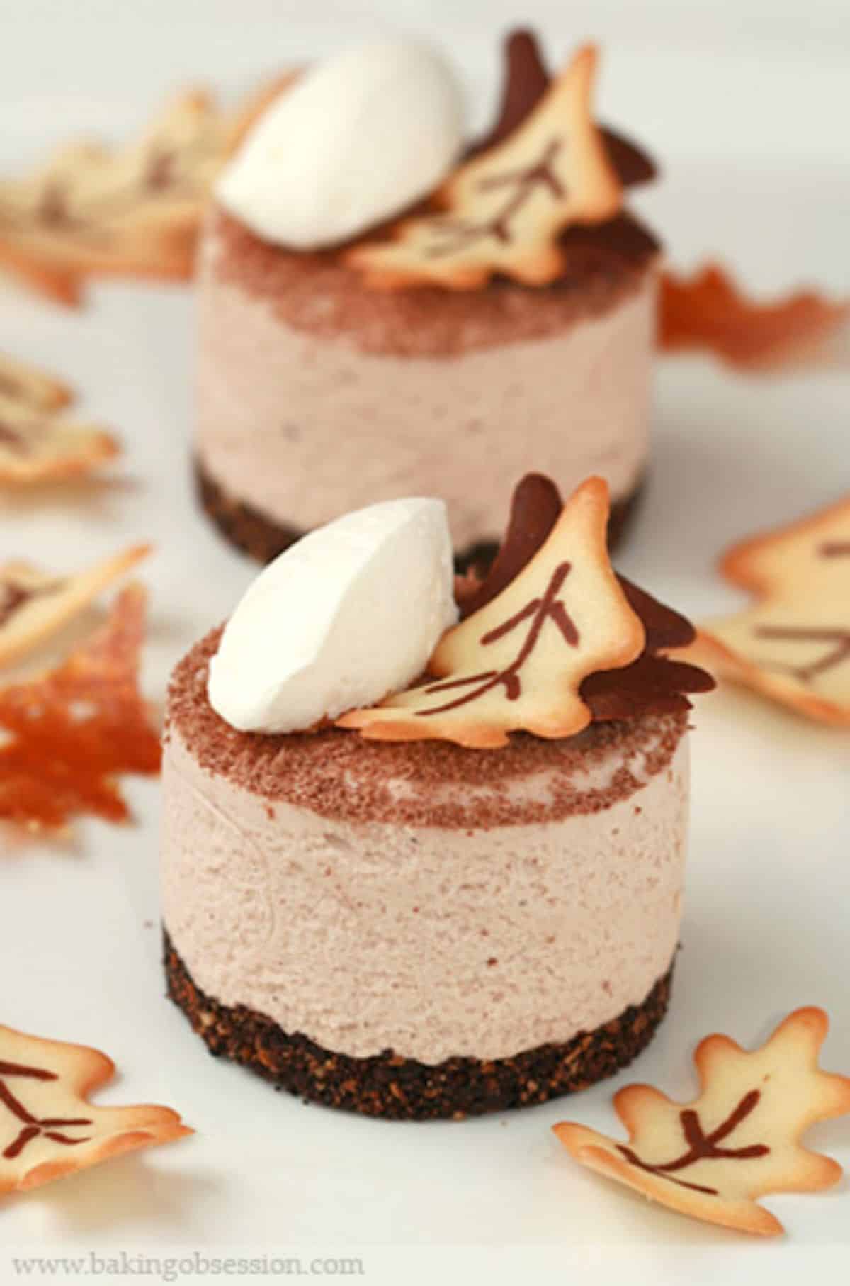 Delicious chestnut mascarpone mousse on a tray.