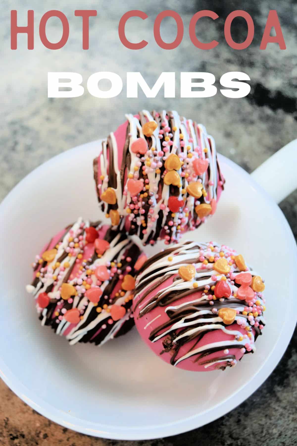 Delicious hot chocolate bombs in a white bowl.