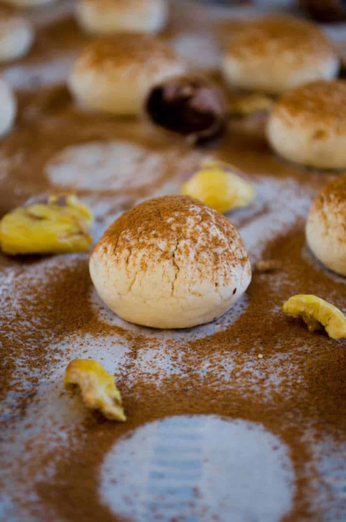 Tasteful gluten-free chestnut cookies on a tray.