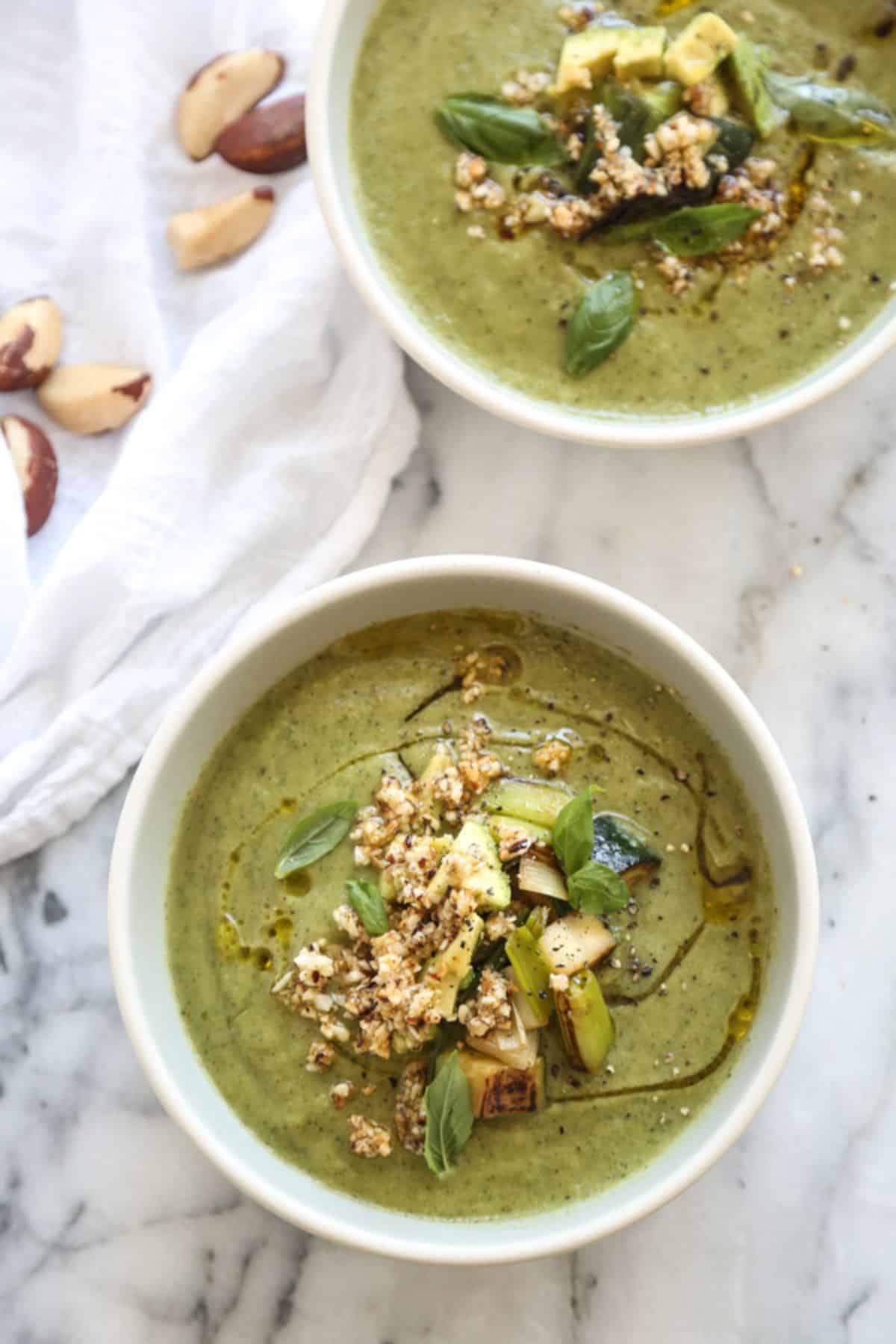 Creamy Brazil Nut Pesto Pasta with Roasted Courgette, Peas