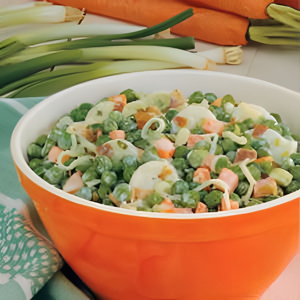 Healthy water chestnut pea salad in a bowl.