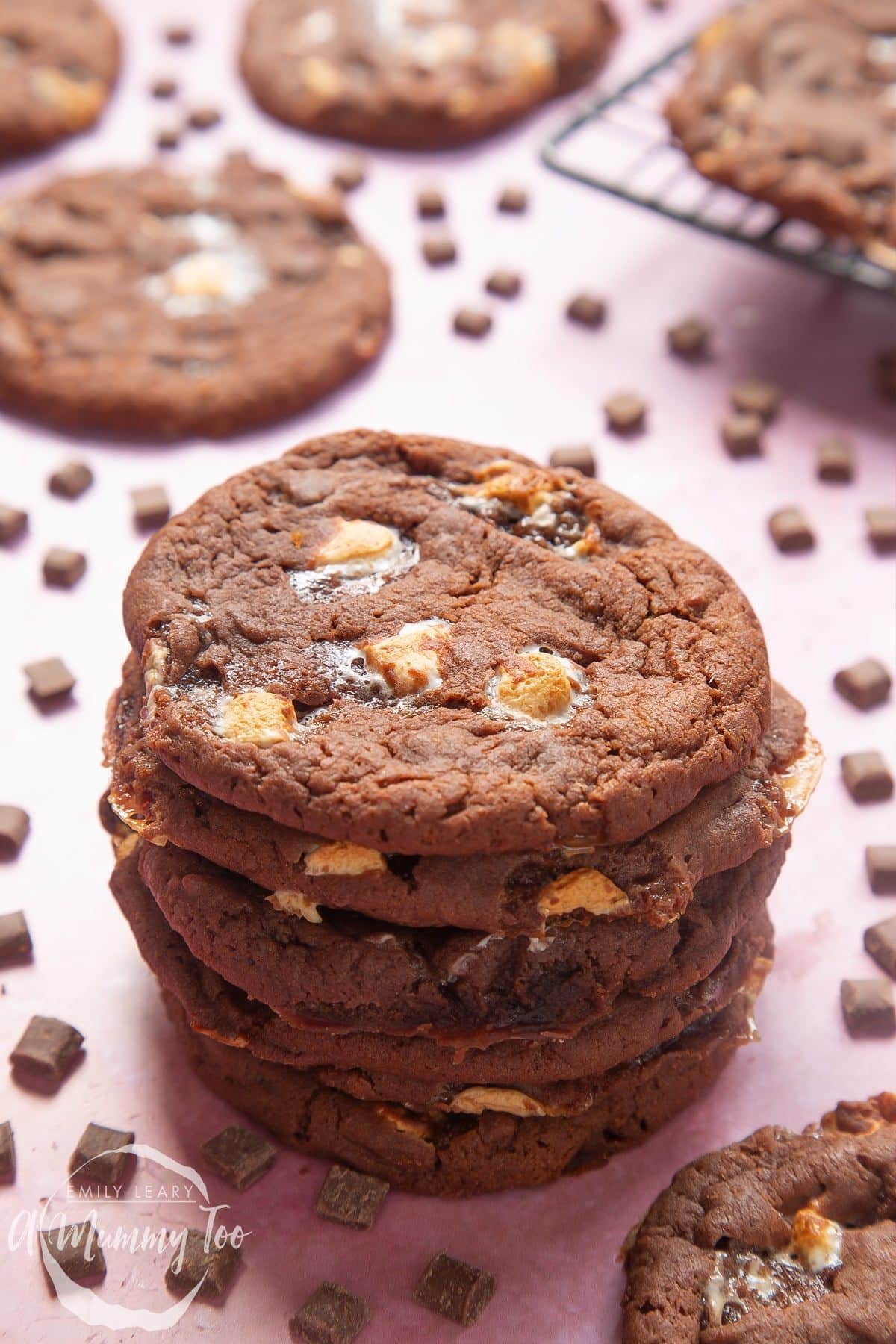 A pile of the ultimate marshmallow cookie on a table.