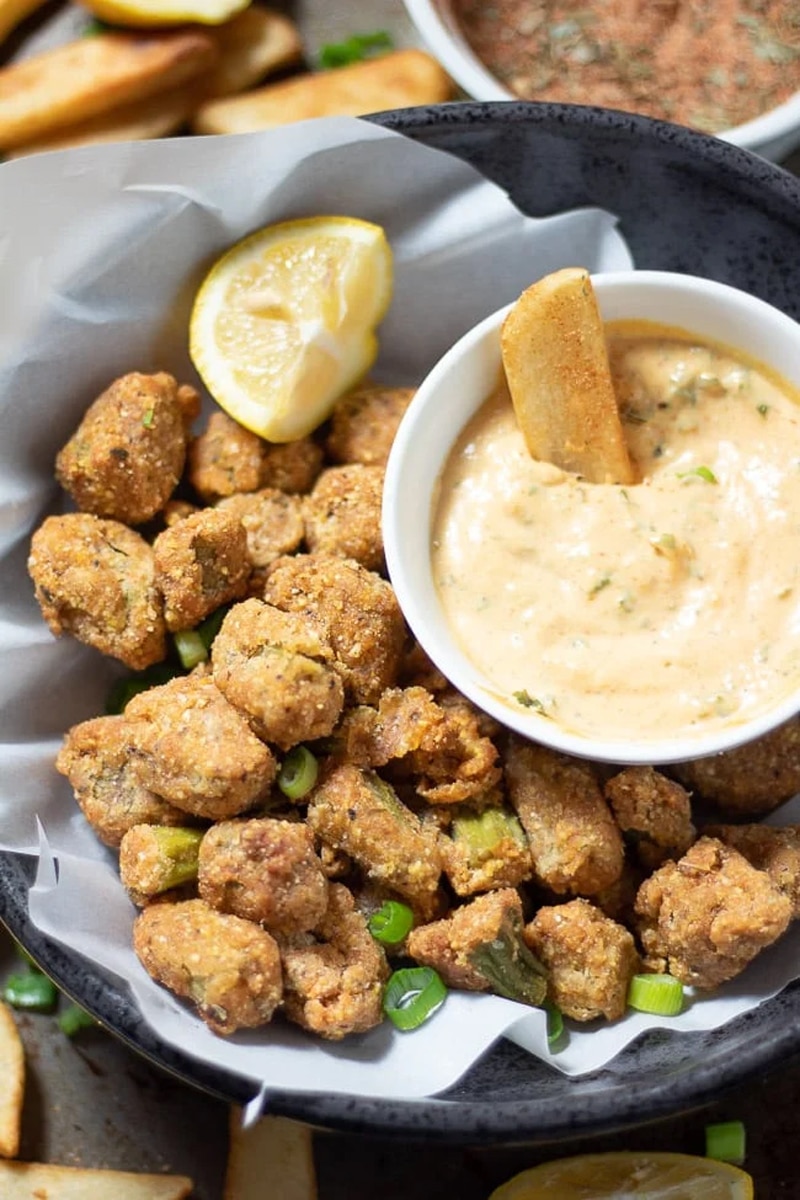 Air fried okra with plant-based milk