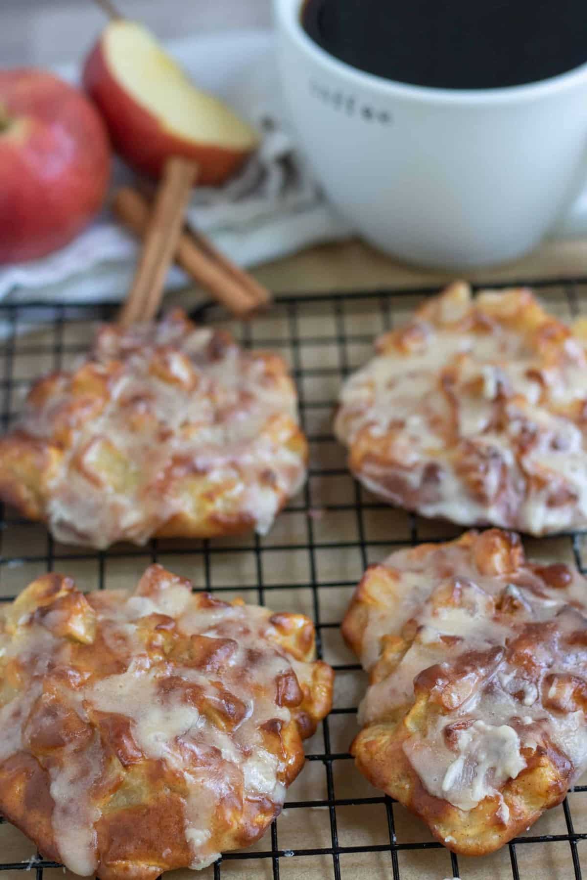 Air fryer apple fritters with brown butter glaze