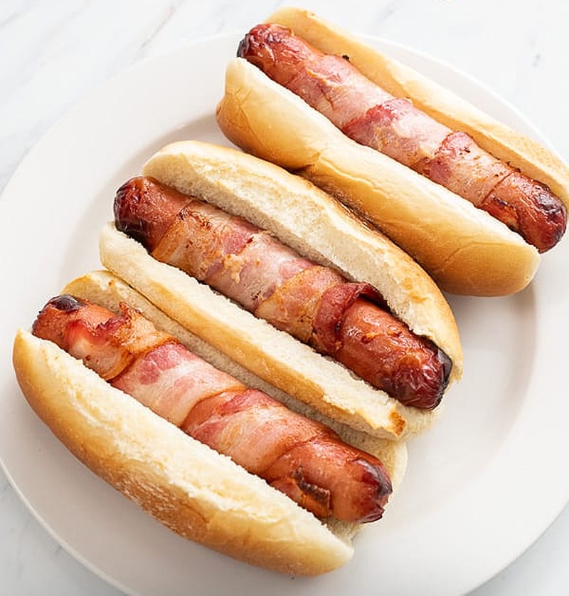 Air fryer bacon wrapped hot dogs in 10 min
