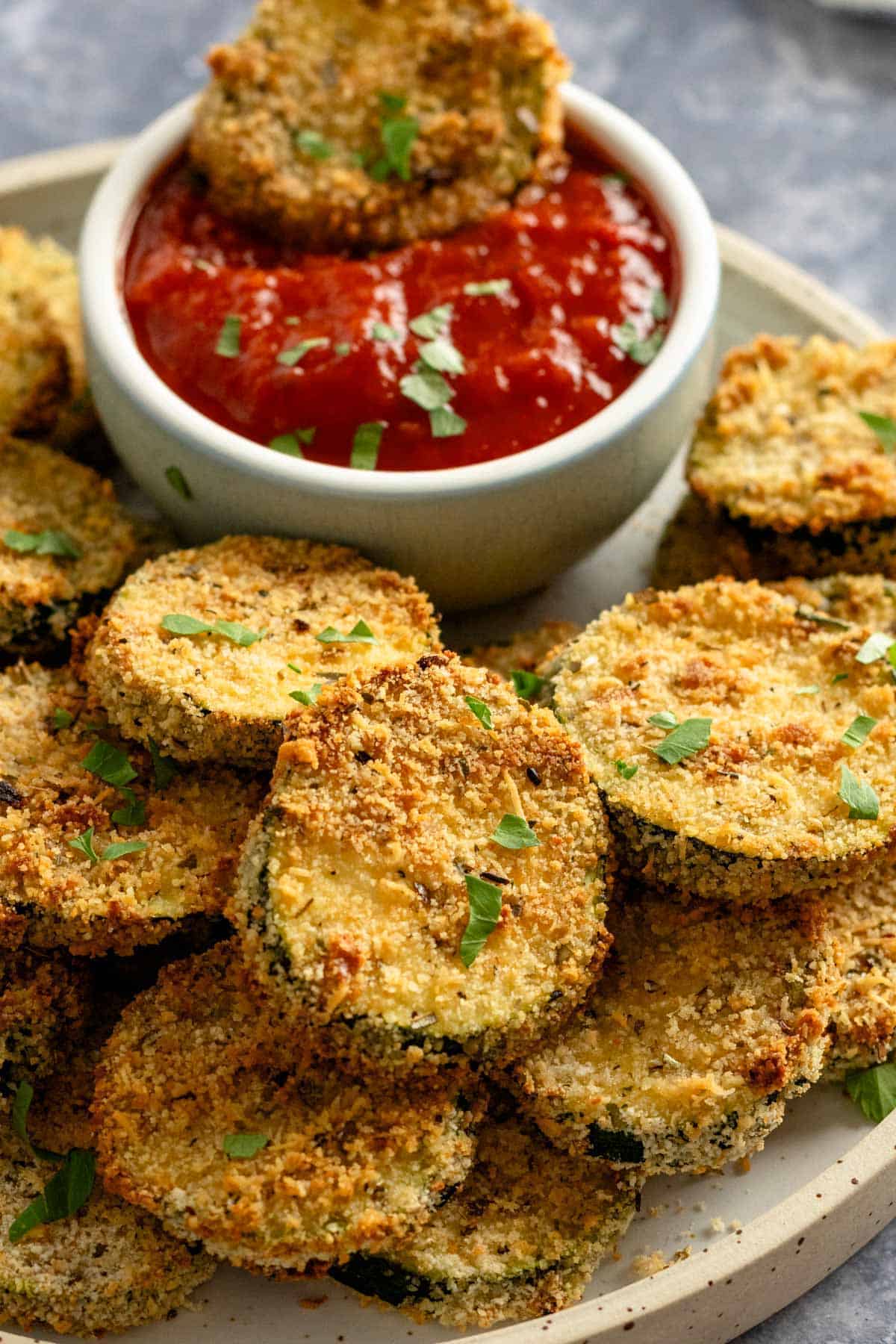 Air fryer breaded zucchini chips with parmesan