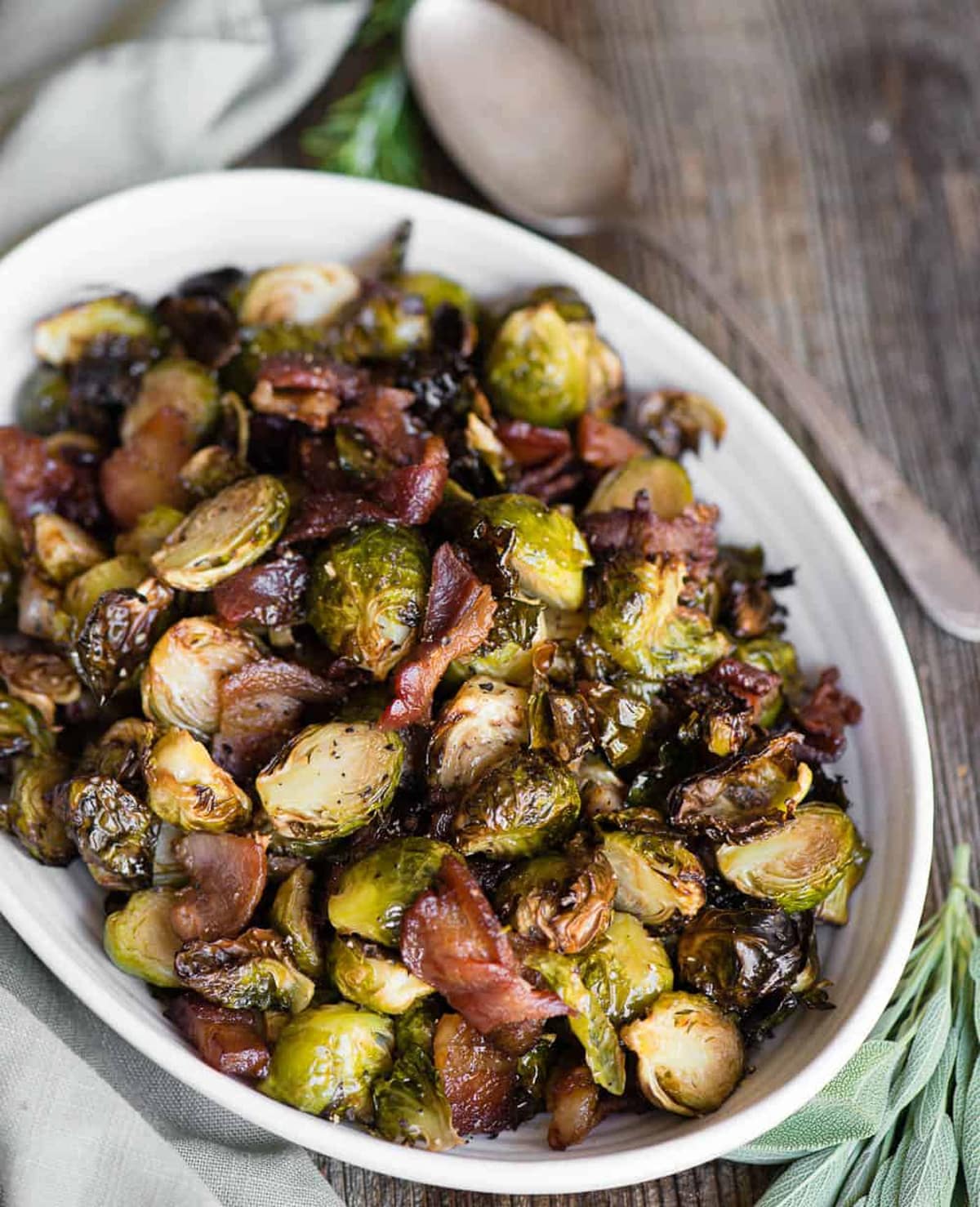 Air fryer brussels sprouts with bacon