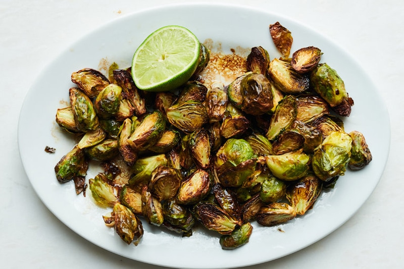 Air fryer brussels sprouts with garlic balsamic and soy