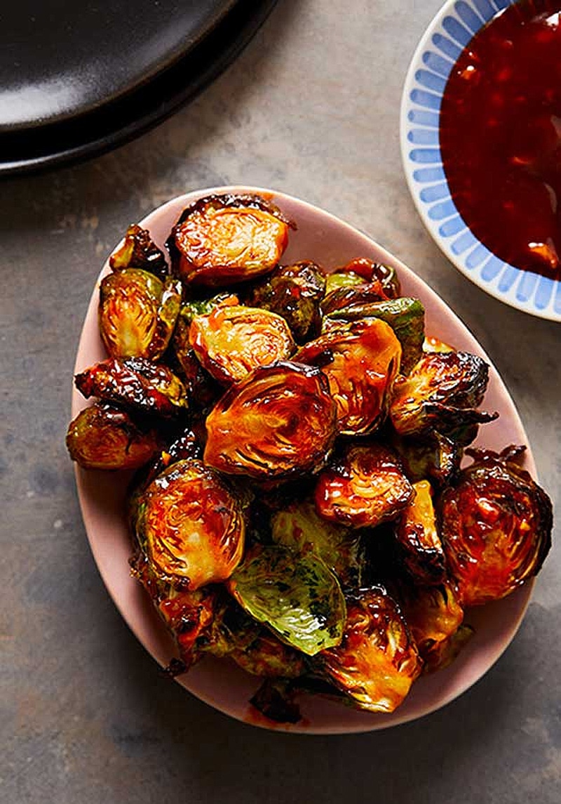 Air fryer brussels sprouts with honey sriracha sauce