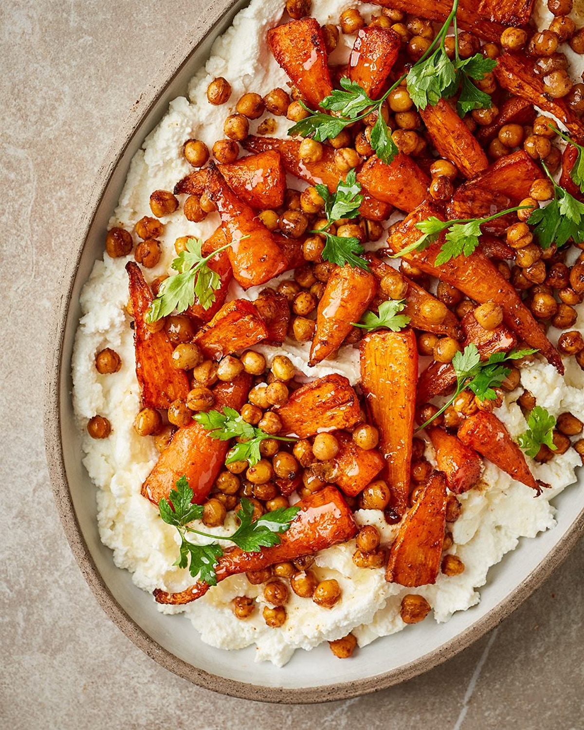 Air fryer carrots & chickpeas with ricotta