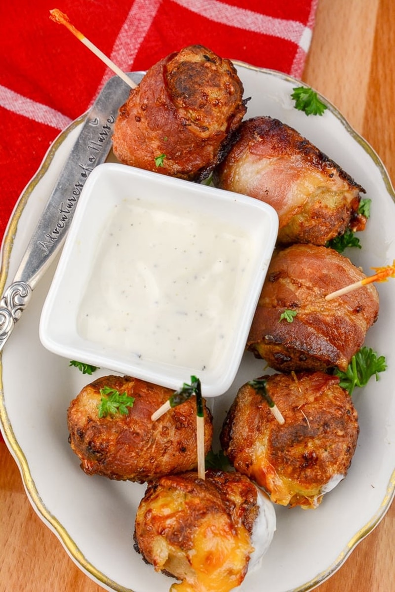 Air fryer chicken bacon ranch poppers