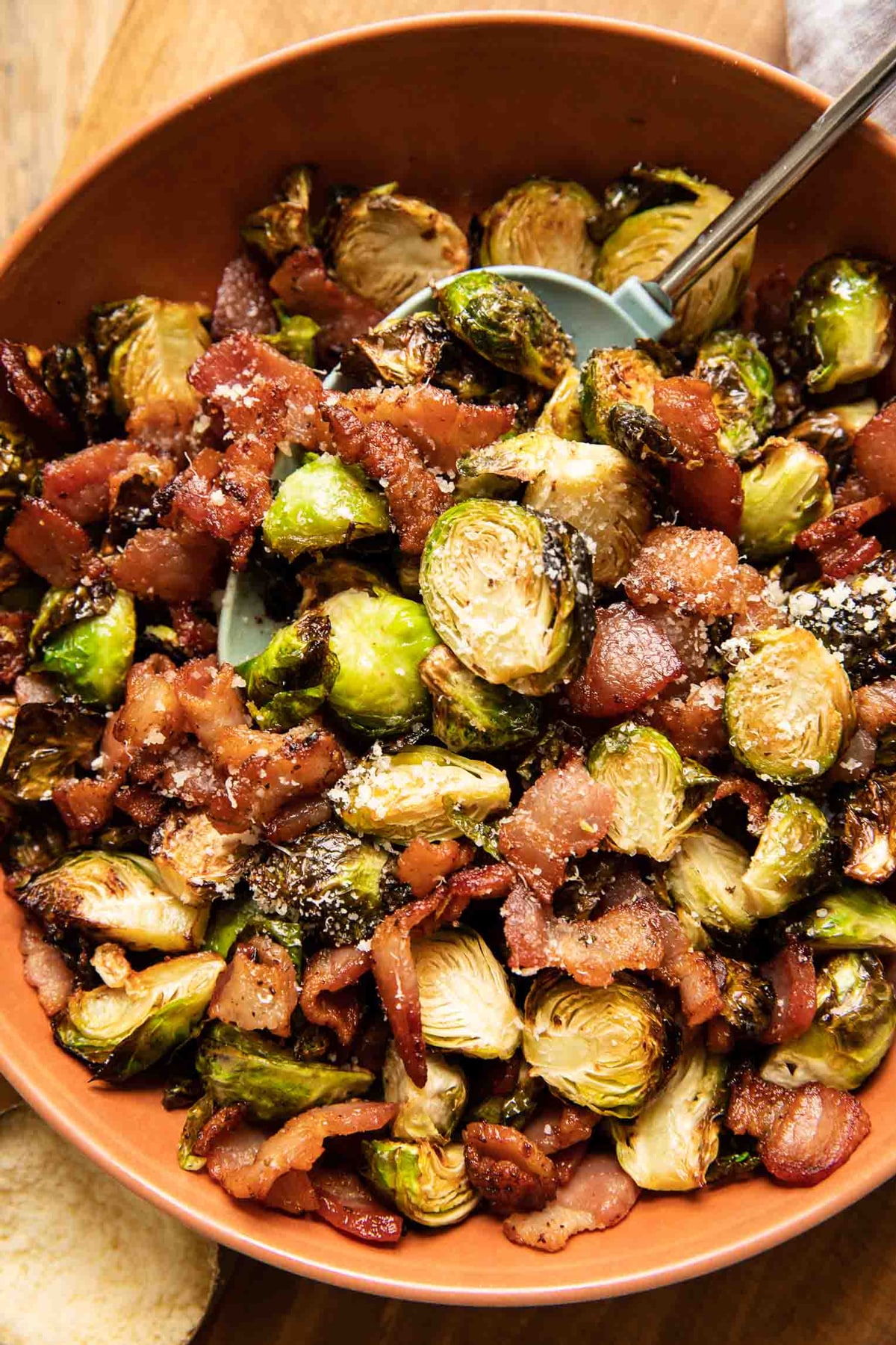 Air fryer crispy brussels sprouts bacon