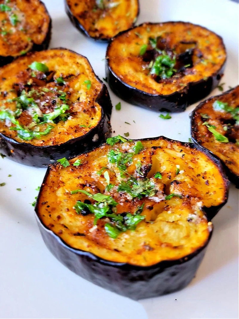 Air fryer eggplant with garlic parmesan butter