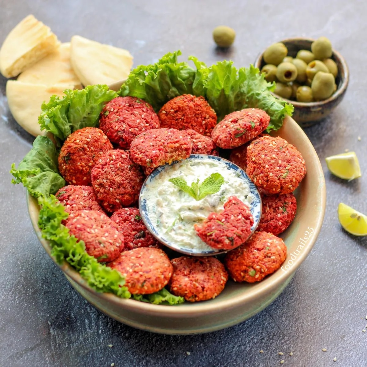 Air fryer falafel with beetroot