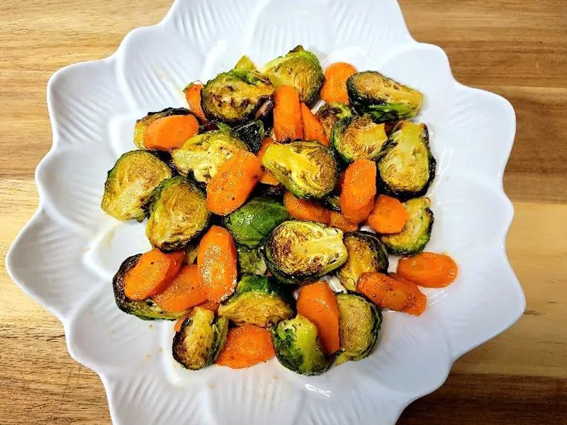 Air fryer roasted brussels sprouts & carrots