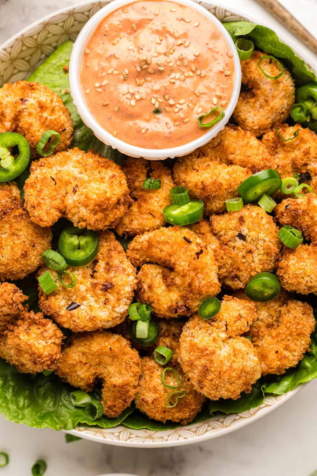 Air fryer spicy fried shrimp (with jalapeño cream chili sauce)
