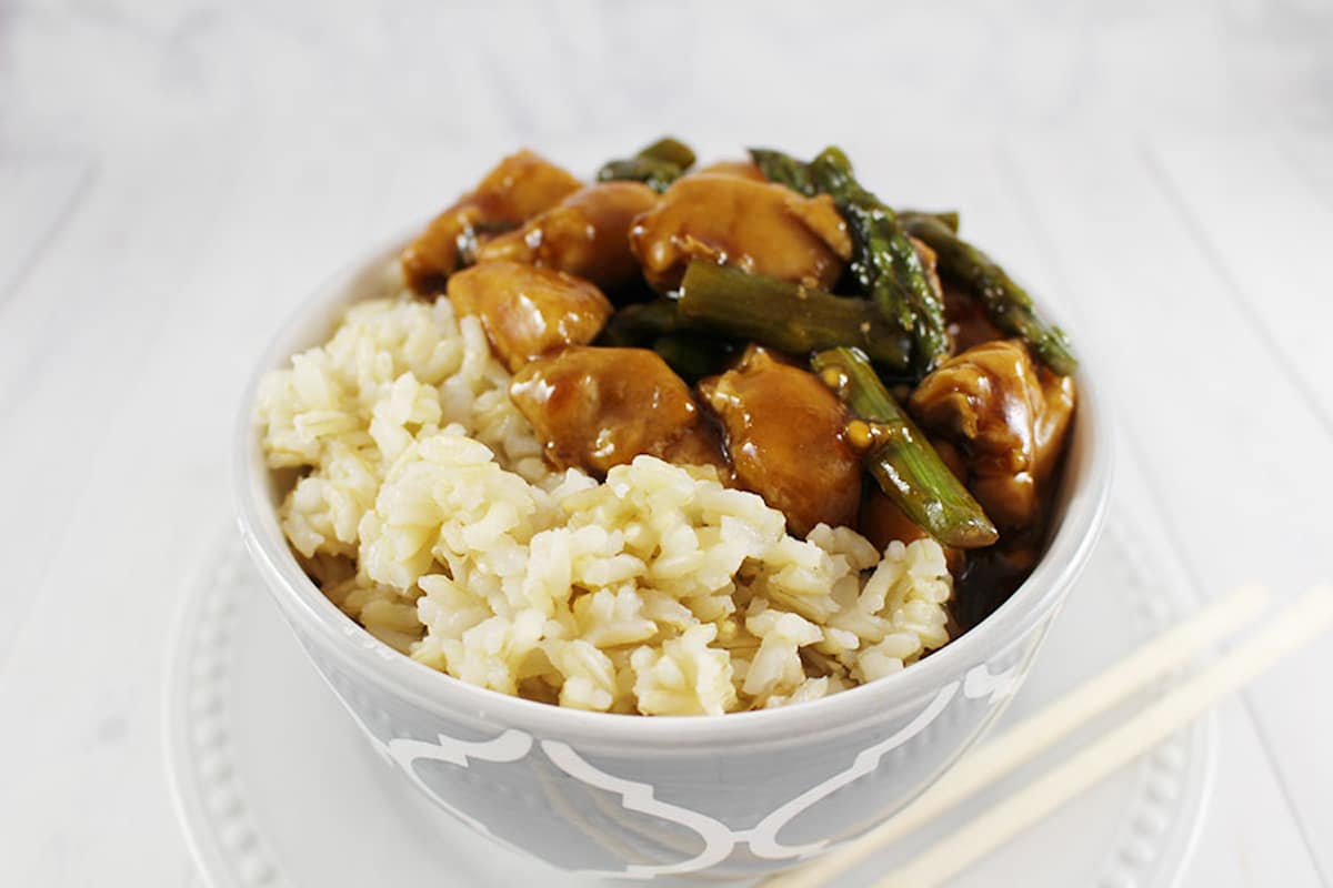 Copycat takeout chicken teriyaki with asparagus