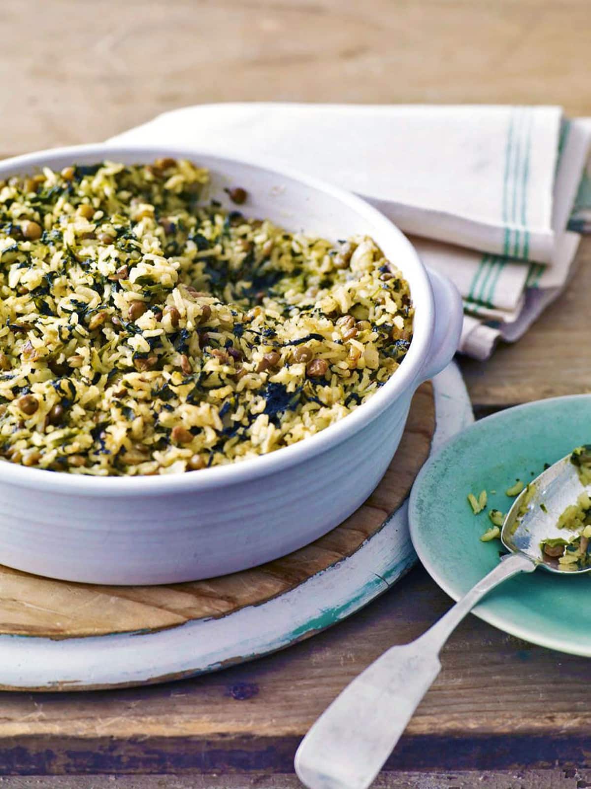 Curried spinach and lentil bake