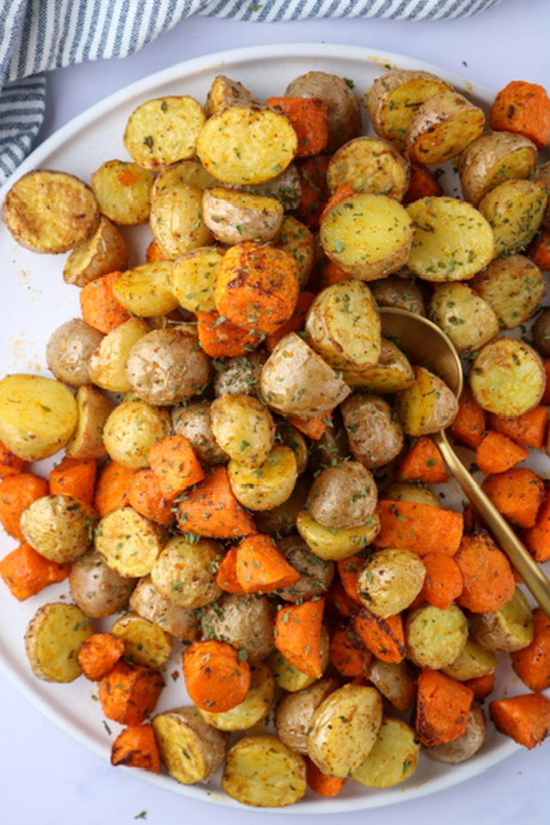Easy roasted air fryer carrots and potatoes