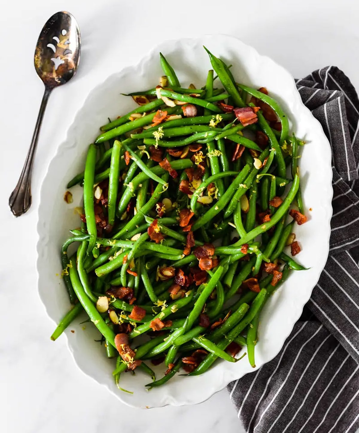 Green beans almondine with bacon