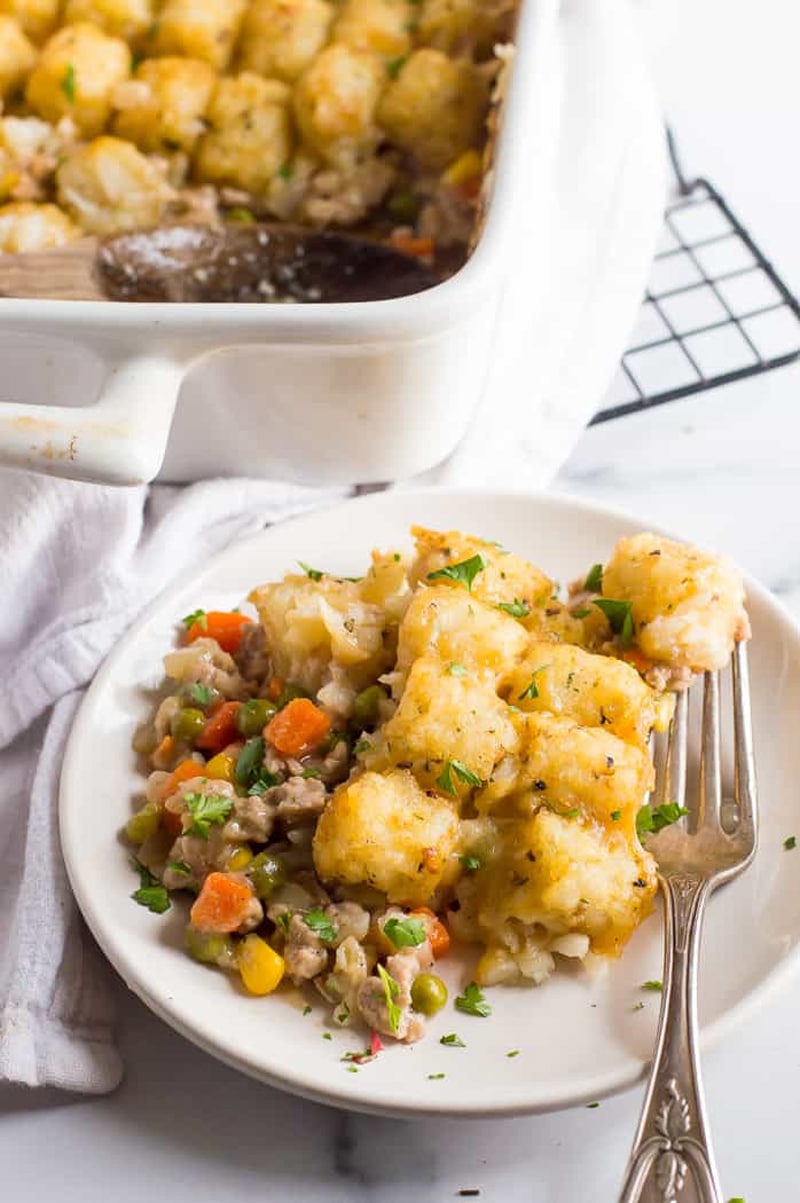 Healthier tater tot casserole with veggies