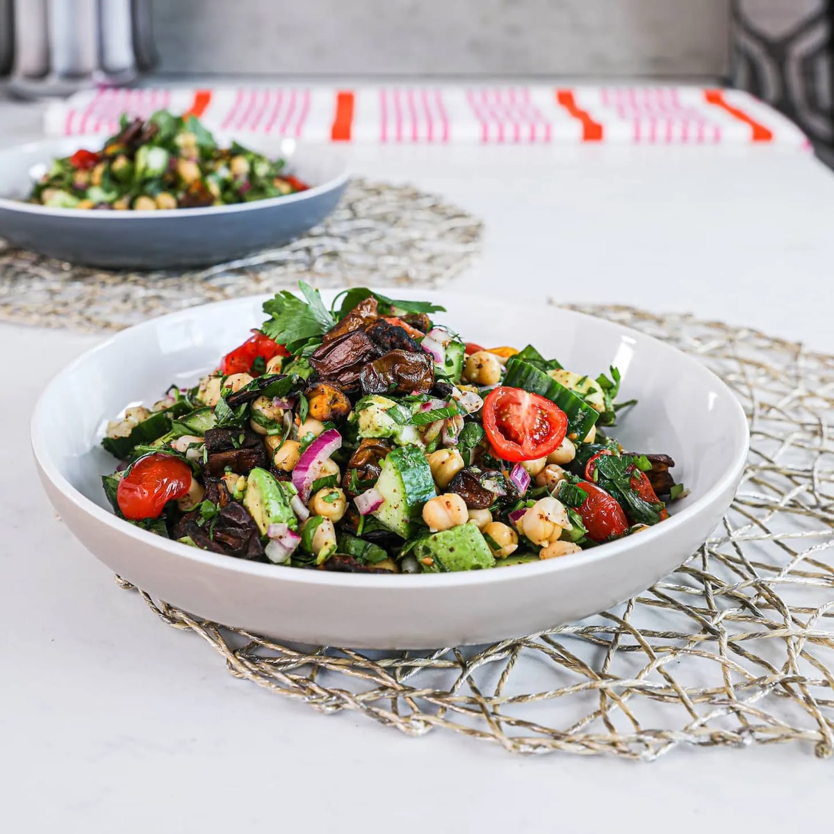 Healthy air fryer eggplant and chickpeas salad
