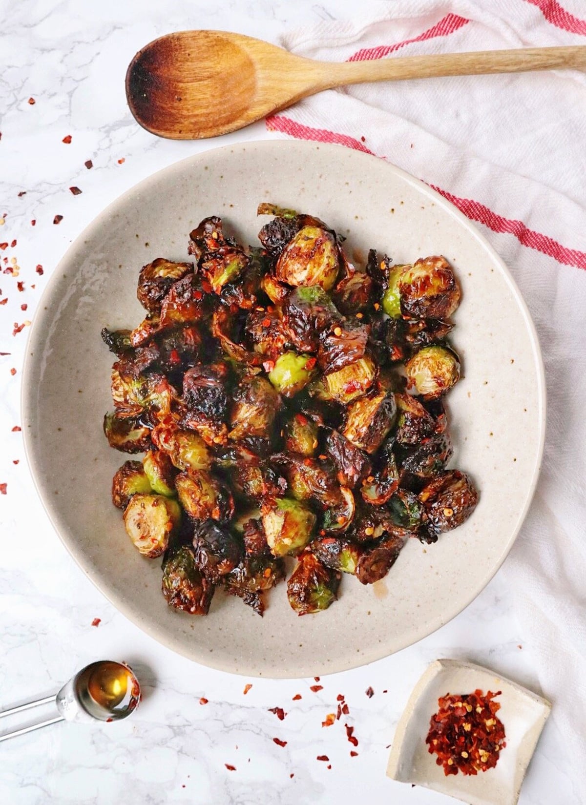 Honey balsamic glazed air fried brussels sprouts