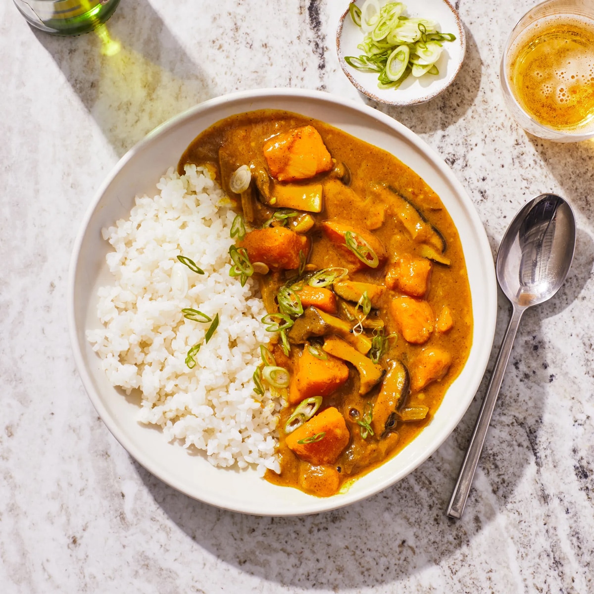 Japanese curry with winter squash and mushrooms