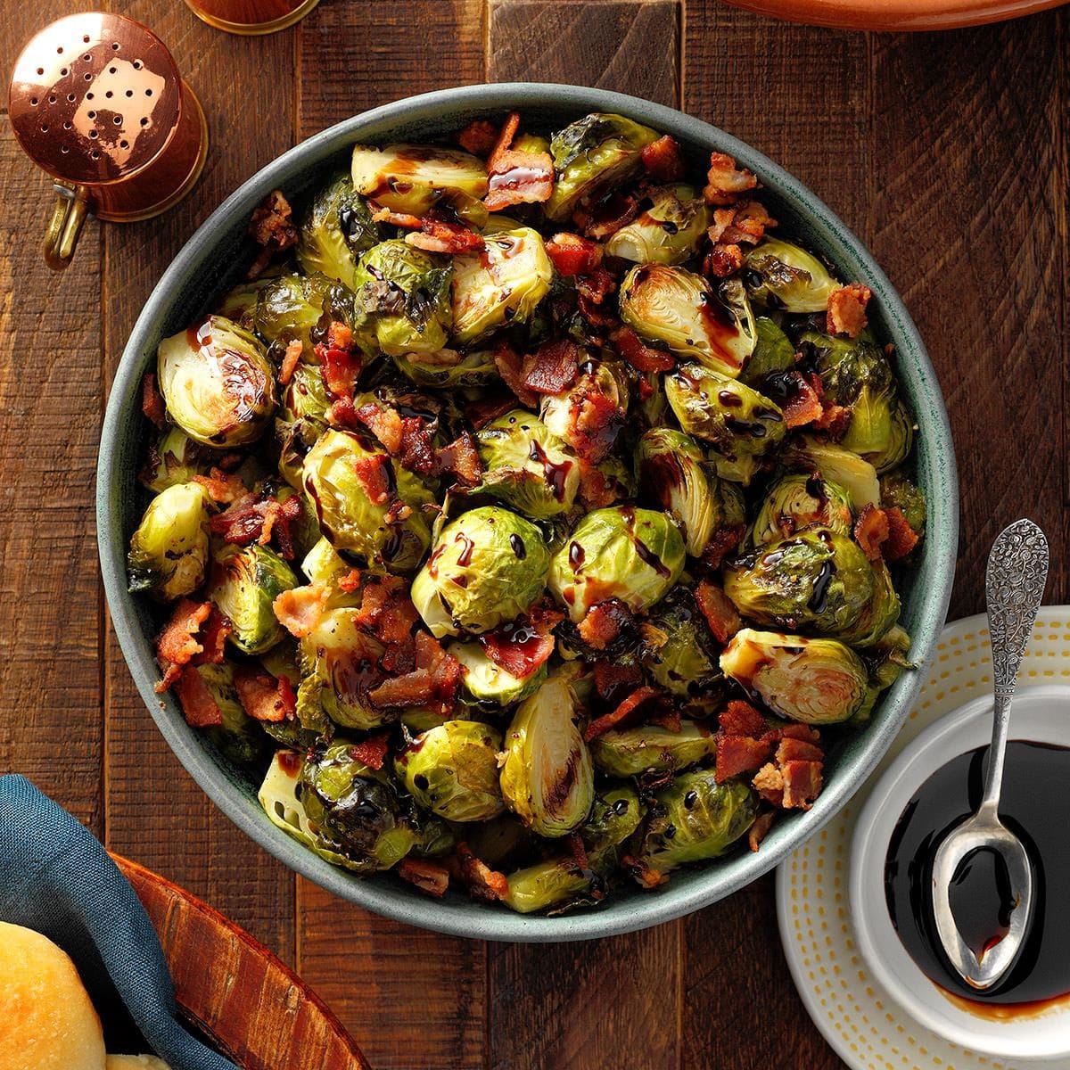 Roast brussel sprouts with bacon