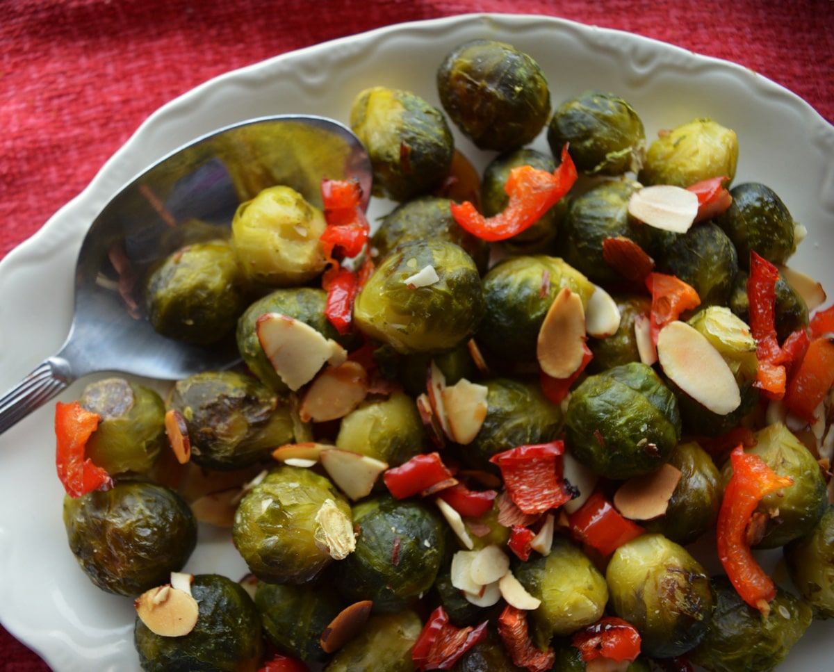 Roasted brussel sprouts and red peppers