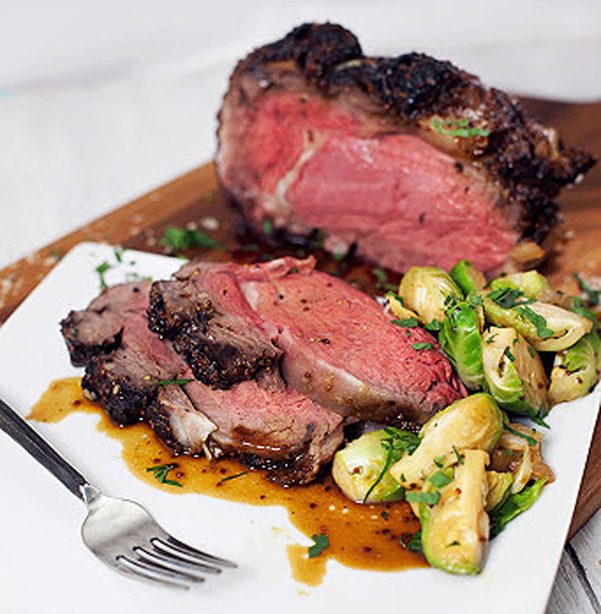 Roasted prime rib with brussel sprouts