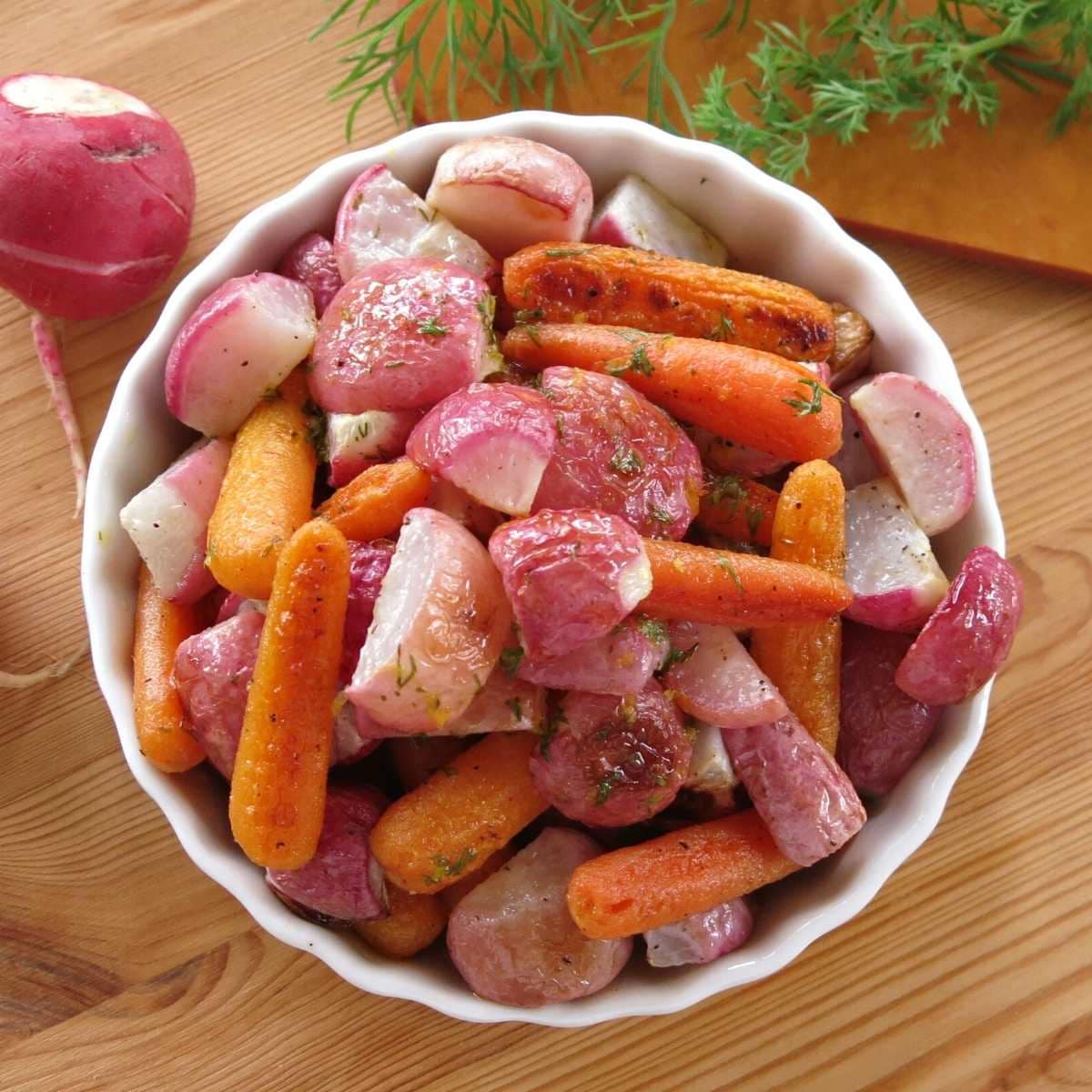 Roasted radishes and carrots
