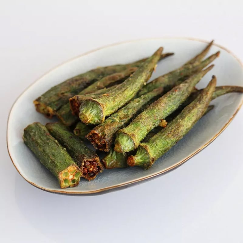 Spicy air-fried okra with chili-lime seasoning